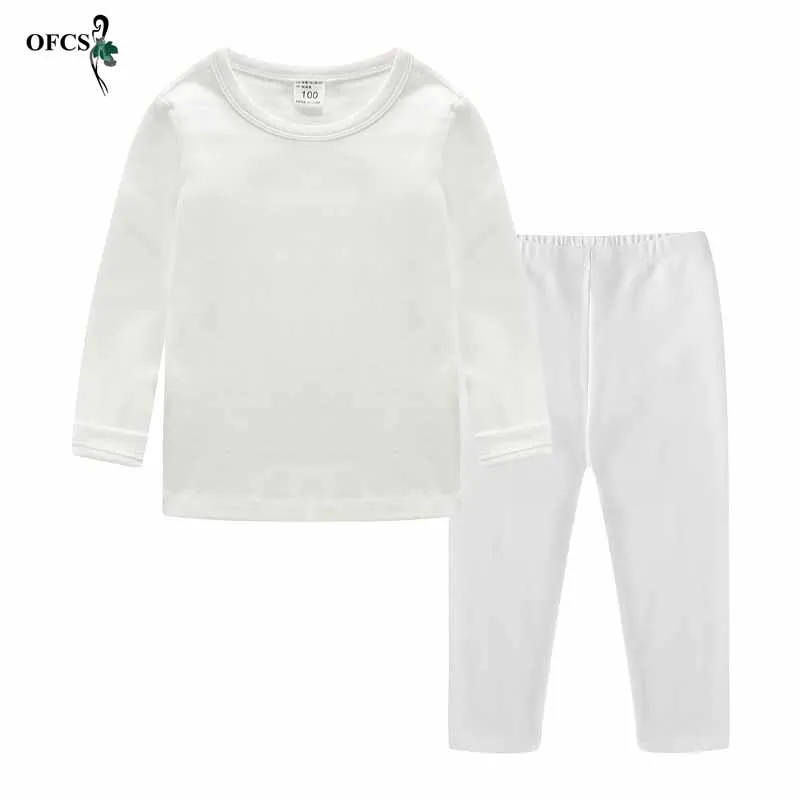 Autumn Children's Bottom Suit Boys Girls Clothes Long-sleeved T-shirt Cotton Set Candy Long-sleeved Trousers 2 Sets Nightwear - Цвет: White