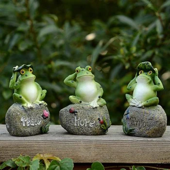 

3 Pack Frog Garden Statues 5 Inch Frogs Sitting on Stone Sculptures Garden Yard Frog Landscaping Stone Ornaments Decoration