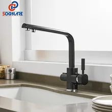 Kitchen Faucets Cold Hot Water 3 Way Filter Mixer Tap 360 Rotation Double Handle Basin Faucet Deck Mounted смеситель для кухни