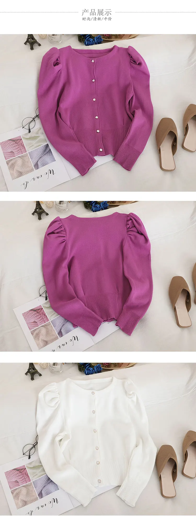 Woherb Новое поступление Элегантный женский свитер Одноцветный однобортный короткий кардиган корейская мода Трикотаж Топы 91149