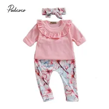 Коллекция года, брендовая блузка с длинными рукавами и оборками для новорожденных девочек топы, одежда леггинсы с цветочным рисунком и штаны милый осенний комплект для малышей
