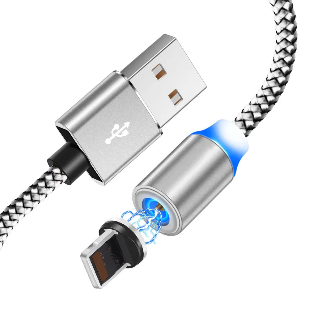 Магнитный USB кабель для быстрой зарядки usb type-C кабель для передачи данных на магните Micro USB кабель для мобильного телефона USB шнур для Iphone 11X7 8 - Цвет: Silver Cable