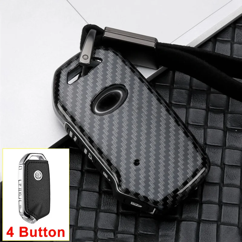4Button Carbon Black Цинковый сплав+ силиконовый чехол для ключей от машины крышка оболочки для Kia Sportage Ceed Sorento Cerato Forte кнопки дистанционного управления смарт-3/4 - Название цвета: 4Button Carbon Black