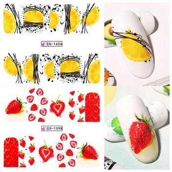 

1 Sheet Water Nail Art Stickers Watermelon/Kiwi/Lemon Pattern Fruit With Spider Lines Transfer Decals Manicuring Slider