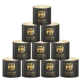 

10 Rolls of Toilet Paper For Home Kitchen 4-layer Thickened Native Wood Native Bamboo Pulp Soft Paper Tissue Rolling Paper^