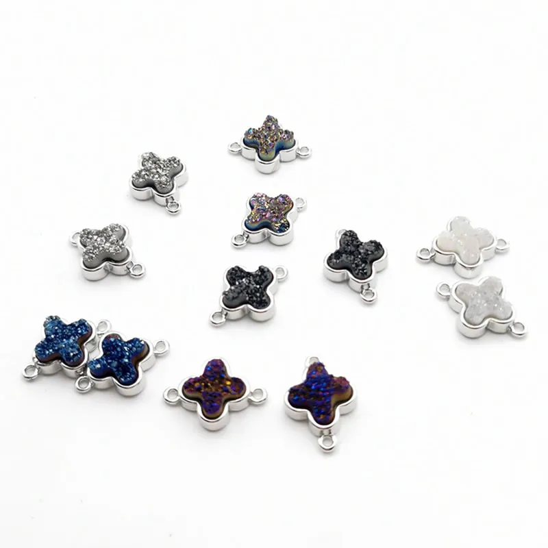 

1PCS Natural druse geode Quartz Titanium Stone charm Pendant Double Bail DIY necklace for Women Jewelry