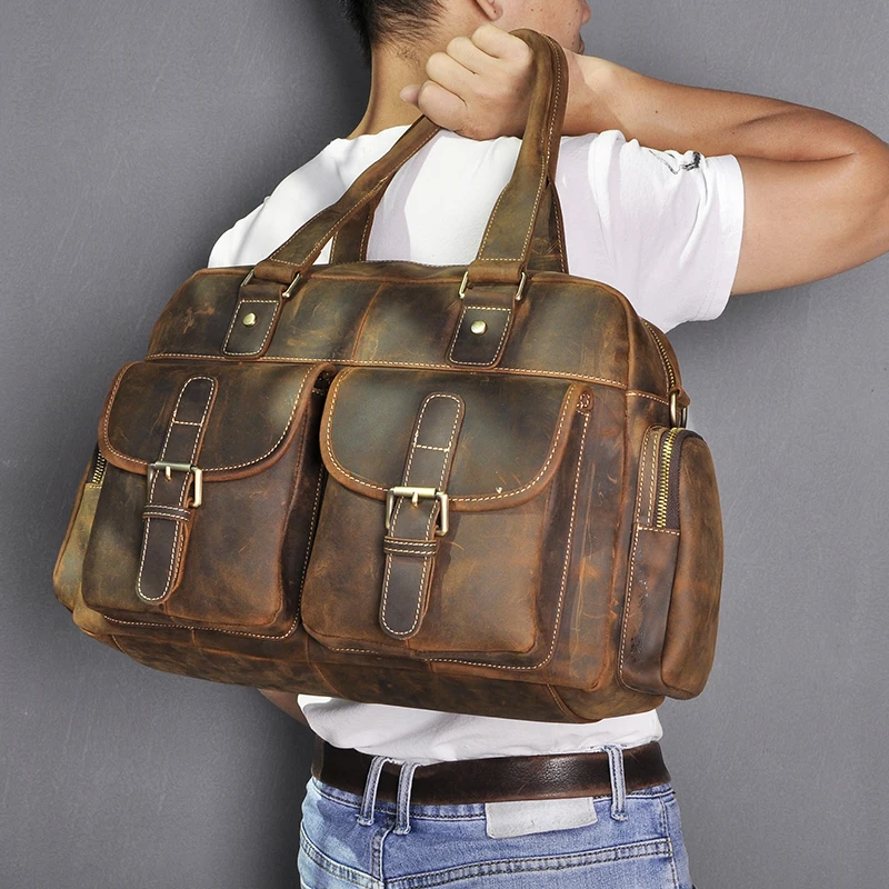Leather Briefcase Crazy Horse Leather Fashion Business Briefcase Messenger Bag Male Design Travel Laptop Document Case Tote Portfolio Bag 061