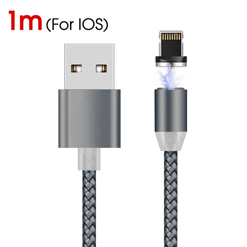 Магнитный кабель Micro type-C для быстрой зарядки iPhone, 1 м, 2 м, магнитный кабель usb type-C для мобильного телефона huawei, Xiaomi - Цвет: Gray