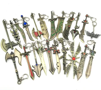 

22pcs/lot Tryndamere Key Rings Key Holder for Men Halloween Gifts Mix Designs Game Jewelry League Hero Weapon Anime Keychain
