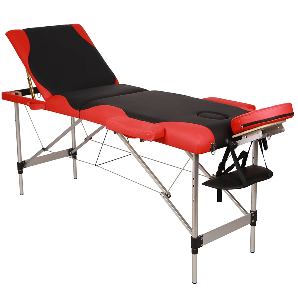 

Portable Folding Aluminum Tube SPA Bodybuilding Massage Table Black with Red Edge Adjust Salon Accessories Fast Delivery