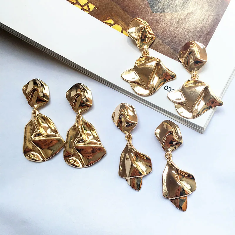 

European Exaggerated Metal Earrings For Women Geometric Irregular Multi-layer Texture Earrings Jewelry Fashion Accessories 2019