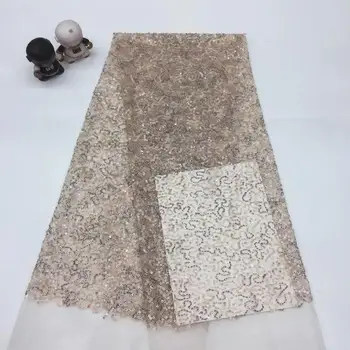 

2019 Latest African Wedding Lace Fabric with Sequins High Quality Sequins Lace Fabric Nigerian Tulle Lace Fabric for Party Dress