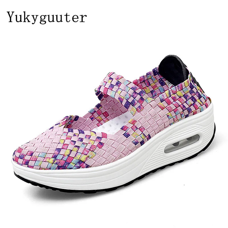 Woman Sport Running Shoes Flat Outdoor Sneakers Weave Summer Breathale Lightweight Athletic Height Increasing Air Cushion