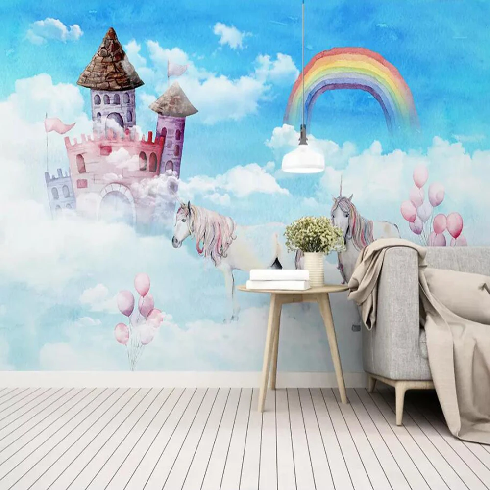 

Drop Shipping Custom 3D Wallpaper Murals Simple Hand-painted Sky Unicorn Children's Room Background Wall Decoration Wallpaper