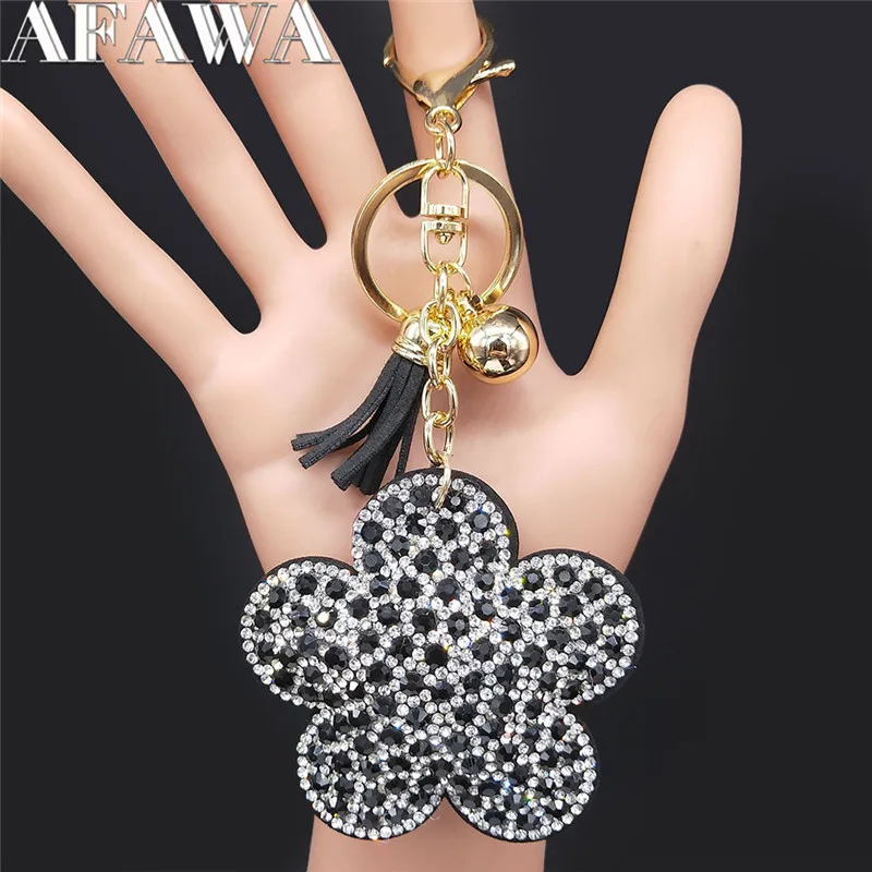 2023 New Fashion Flower Crystal Keychain Tassel Key Chain for Women