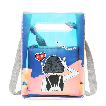 

NEW Messenger Bags Jelly Hologram Transparent Cartoon pattern one shoulder messenger mobile phone coin purse Bolso transparente