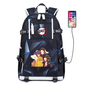 

Demon Slayer Blade of ghost Cosplay Backpack USB Port School Shoulder Bag Oxford Cartoon Laptop Travel Rucksack Gift