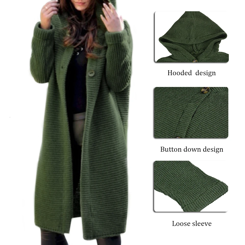 Female Cardigan Women Long Knitted Cardigan Hooded Sweater Solid Autumn Long Winter Knitting Coat Plus Size 5XL Casual Knittwear