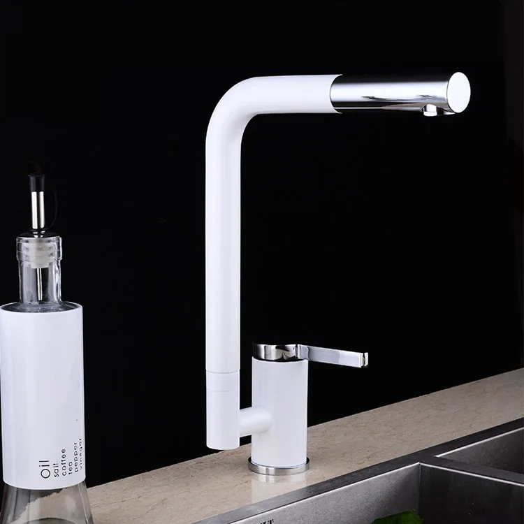 

Full Copper White Paint + Chrome-plating Take Pull Cold Hot Water Dish Basin Rotating Faucet Kitchen Dish Basin