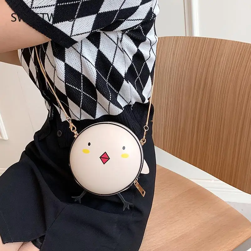 Pu Cartoon Small Bag 2021 New Japanese Girl Personality Cute Cute Chicken Tide Chain Messenger Small Round Bag Shoulder Bag