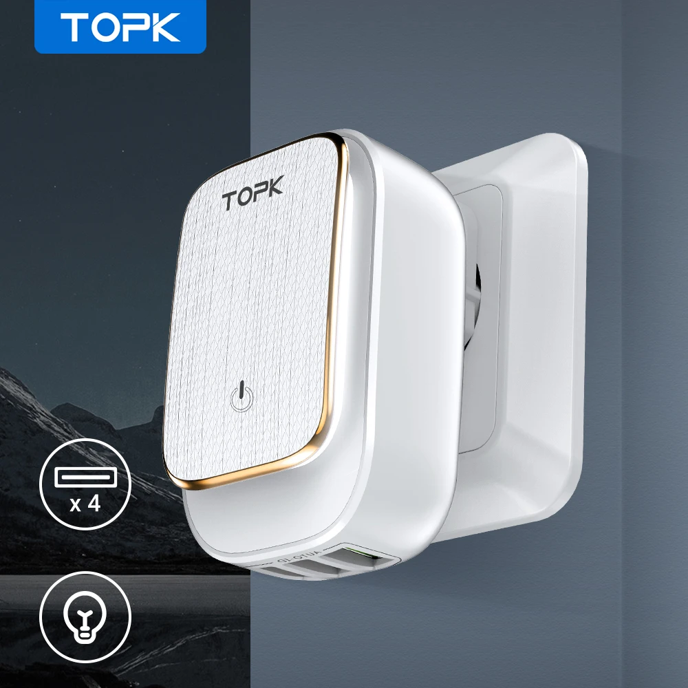 TOPK L-Power 4-портовый EU/US/UK/AU штекер 22 Вт USB зарядное устройство Светодиодный