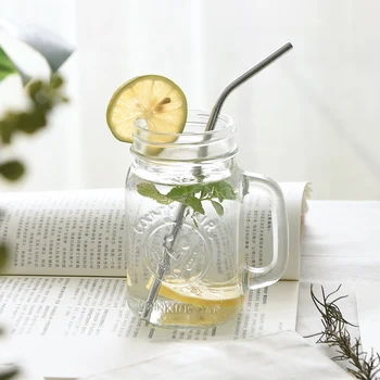 

Household Transparent Glass with Lid Handgrip Creative Retro Rooster Mason Cup 550ml Large Capacity Juice Milk Glasses Salad Mug