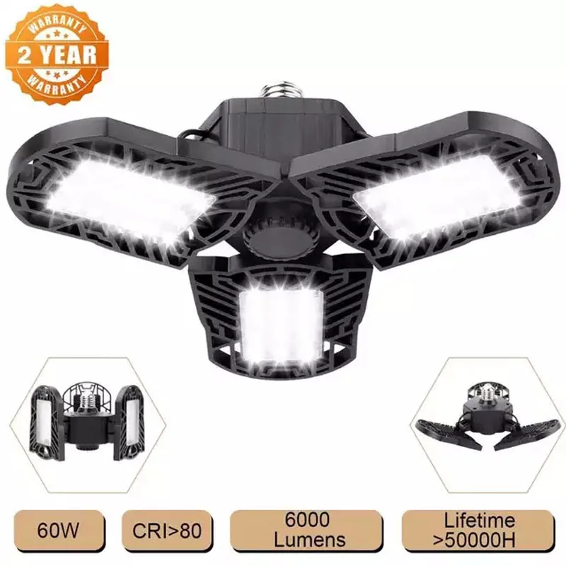 

Garage Light LED 60W 6000LM Super Bright,Energy-Saving,long lifetime Deformable Garage Light for Warehouse Gym,etc