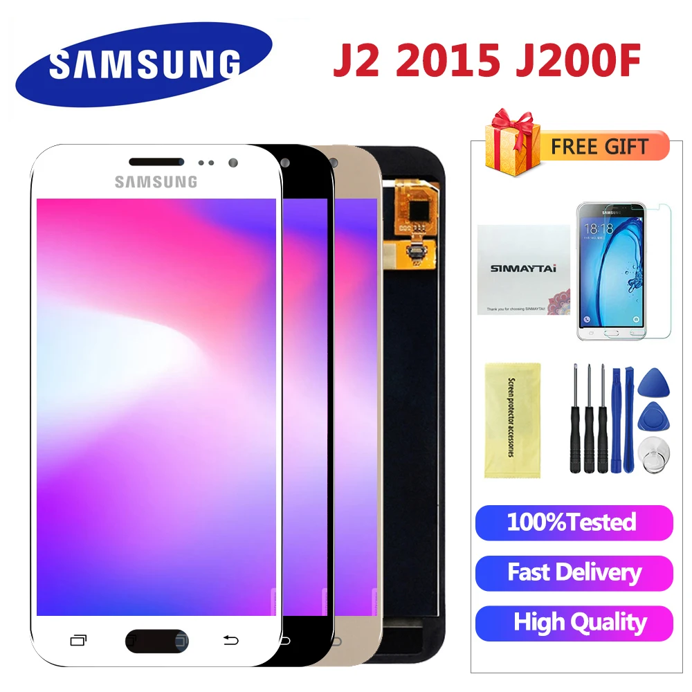 Тестирование J200 Дисплей для samsung Galaxy J2 J200 J200F J200Y J200H ЖК-дисплей Дисплей с кодирующий преобразователь сенсорного экрана в сборе