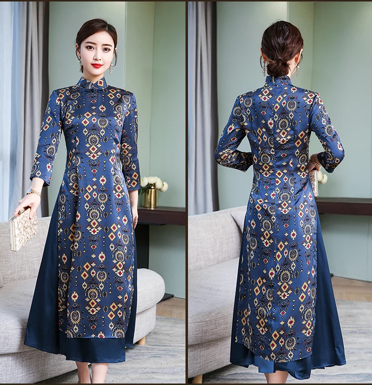 Винтаж ropa aodai Вьетнам длинное платье Чонсам для женщин традиционная одежда ao dai Платья Восточный, Азиатский вьетнамский