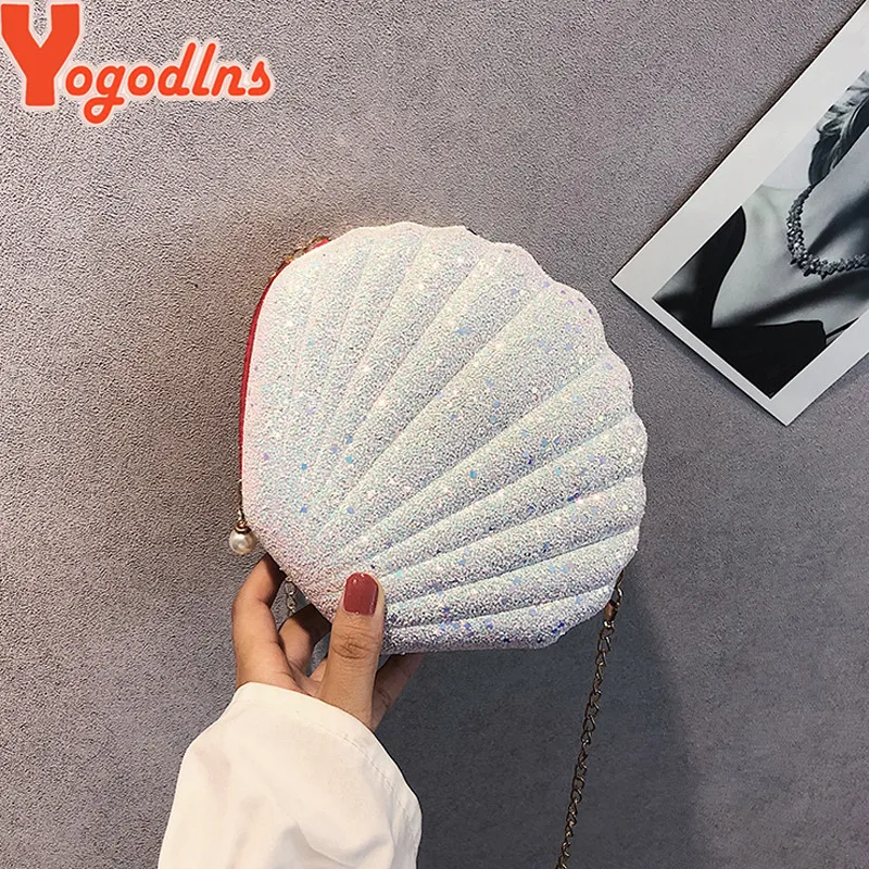 Crossbody Bag Women Handbags Leather Shoulder Bag Pu Crossbody Bag Cute Sequins Small Shell Bag Shoulder Handbags Phone Money Pouch Chain Crossbody Bags for Women