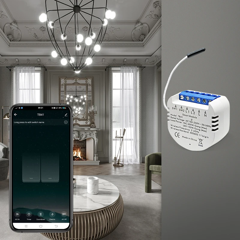 Tuya Smart Life Wifi 2 Gang 2 Way Light Switch Module DIY Breaker Power Monitor App Remote Control Works With Alexa Google Home
