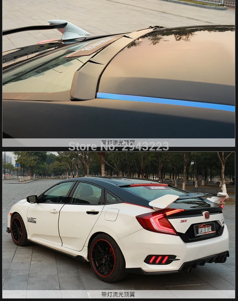 Спойлер для Honda Civic 10th 2016 2017 АБС пластик глянцевый черный цвет задний багажник на