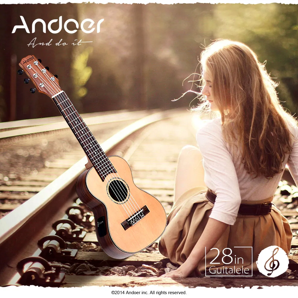 Andoer 2" Guitalele Guitarlele Guilele дорожная гитара твердый кедр палисандр гриф мост струнный инструмент