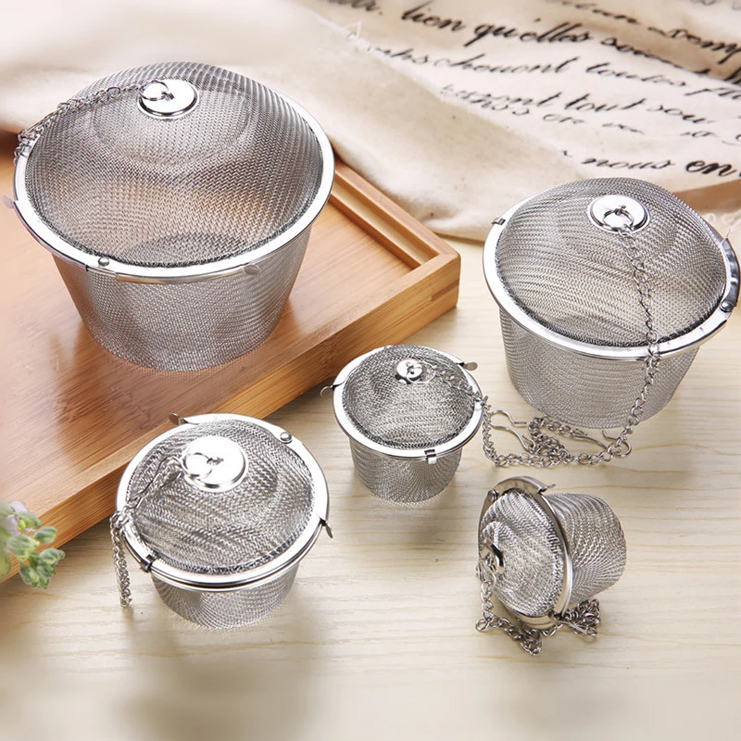 5 Sizes Durable Silver Reusable Stainless Mesh Herbal Ball Tea Spice Strainer Teakettle Locking Tea Filter Infuser Spice Kitchen
