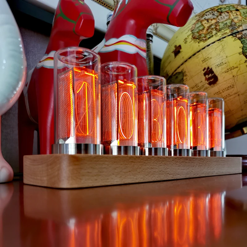 Amber Solid Wood Pseudo Glow Tube Clock LED