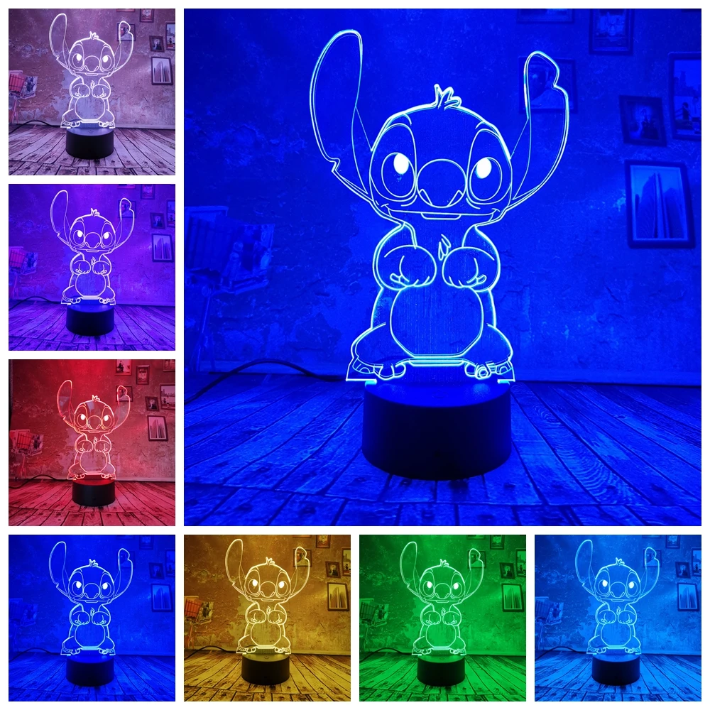 Stitch New Cartoon Cute Stitch Figure Friends 3D LED Night Light 7 Color Change Baby Sleep Table Lamp Home Decor Holiday Kids New Year Christmas Gift 