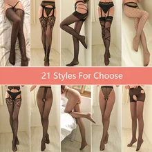  Summer Punk Hottie Black Open Crotch Pantyhose Sheer Fishnet Stockings Garters Belt Hosiery Nylon Women's Perspective Tights 