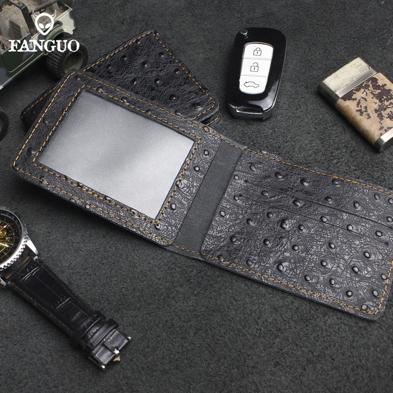 Handmade Genuine Leather Ostrich Pattern Driver License Documents Bag Driving Cover Credit/Bank Card Holder ID Card Slot