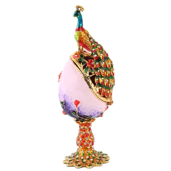 

Gifts For Women Vintage Peacock Metal Crafts Purple Faberge Russia Eggs Figurine Jewelry Trinket Box Easter Jewelry Display