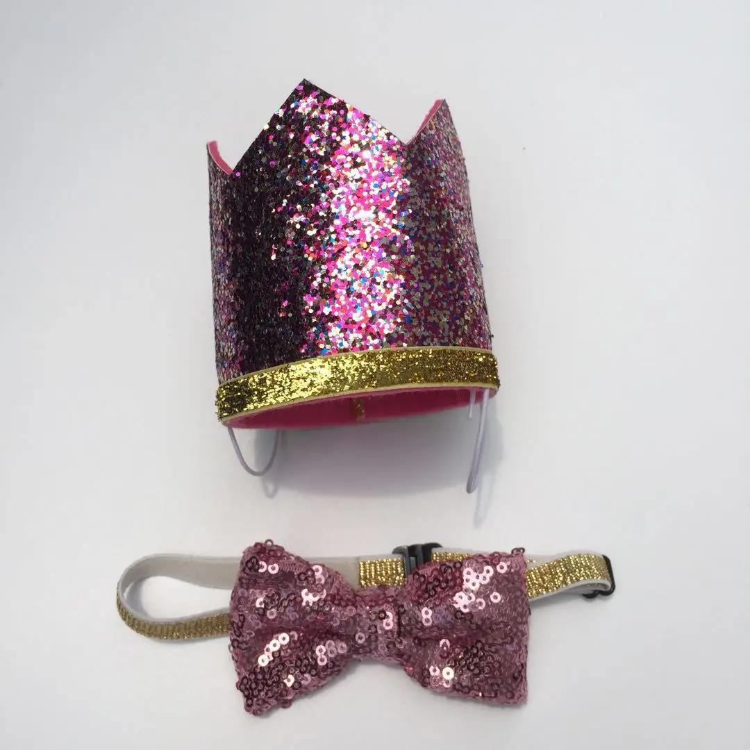 Милый питомец милый День рождения корона шляпа и Blingbling галстук-бабочка набор с эластичной повязкой для собак кошек котенок щенок вечерние поставки