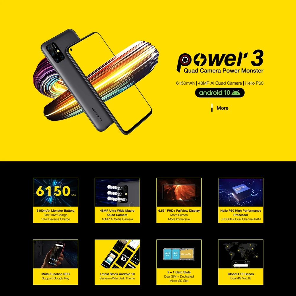  UMIDIGI Power 3 Android 10 48MP Quad AI Camera 6150mAh 6.53