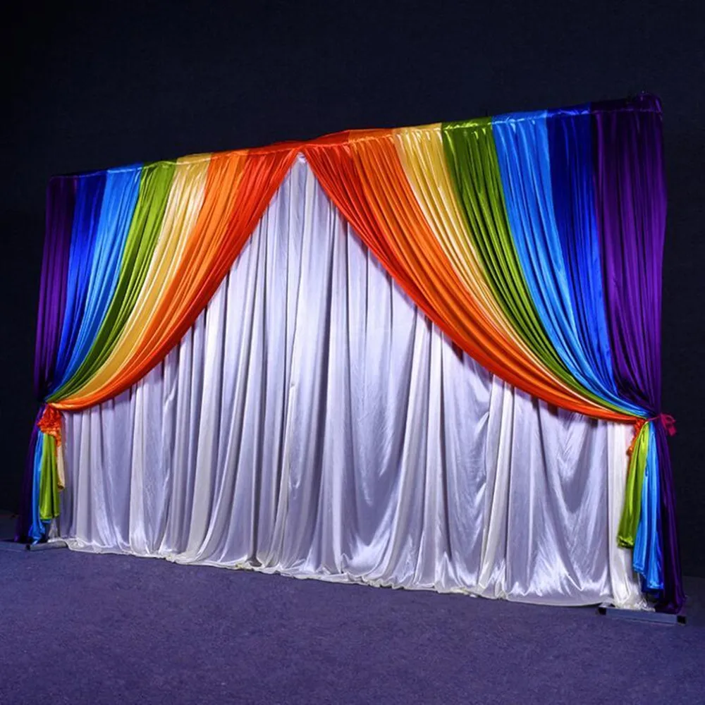 3m*6m ice silk Wedding Backdrop with Rainbow Swags Backcloth Party Curtain Celebration Stage Curtain Performance Background wall