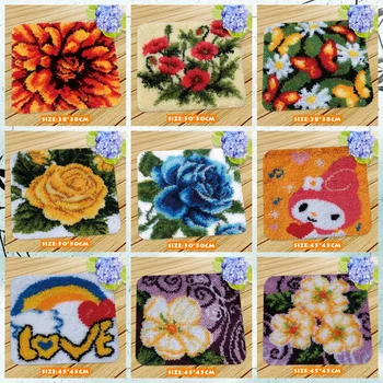

Cute DIY Flower Latch Hook Rug Kit Unfinished Crocheting Rug Carpets Living Room Needlework Embroidery Carpet Handmade Floor Mat