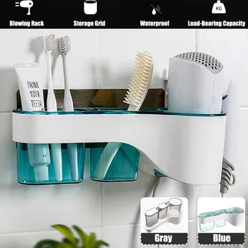 

Double Hole Bathroom Hair Dryer Holder Wall Mounted Rack Space Shelf Storage Organizer Hairdryer Holder Bathroom Accessories