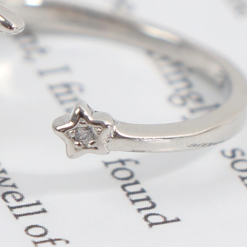 1Pcs 925 Sterling Silver Minimalist Zircon Moon Star Opening Ring For Charming Women Party Fine Jewelry Cute Gift