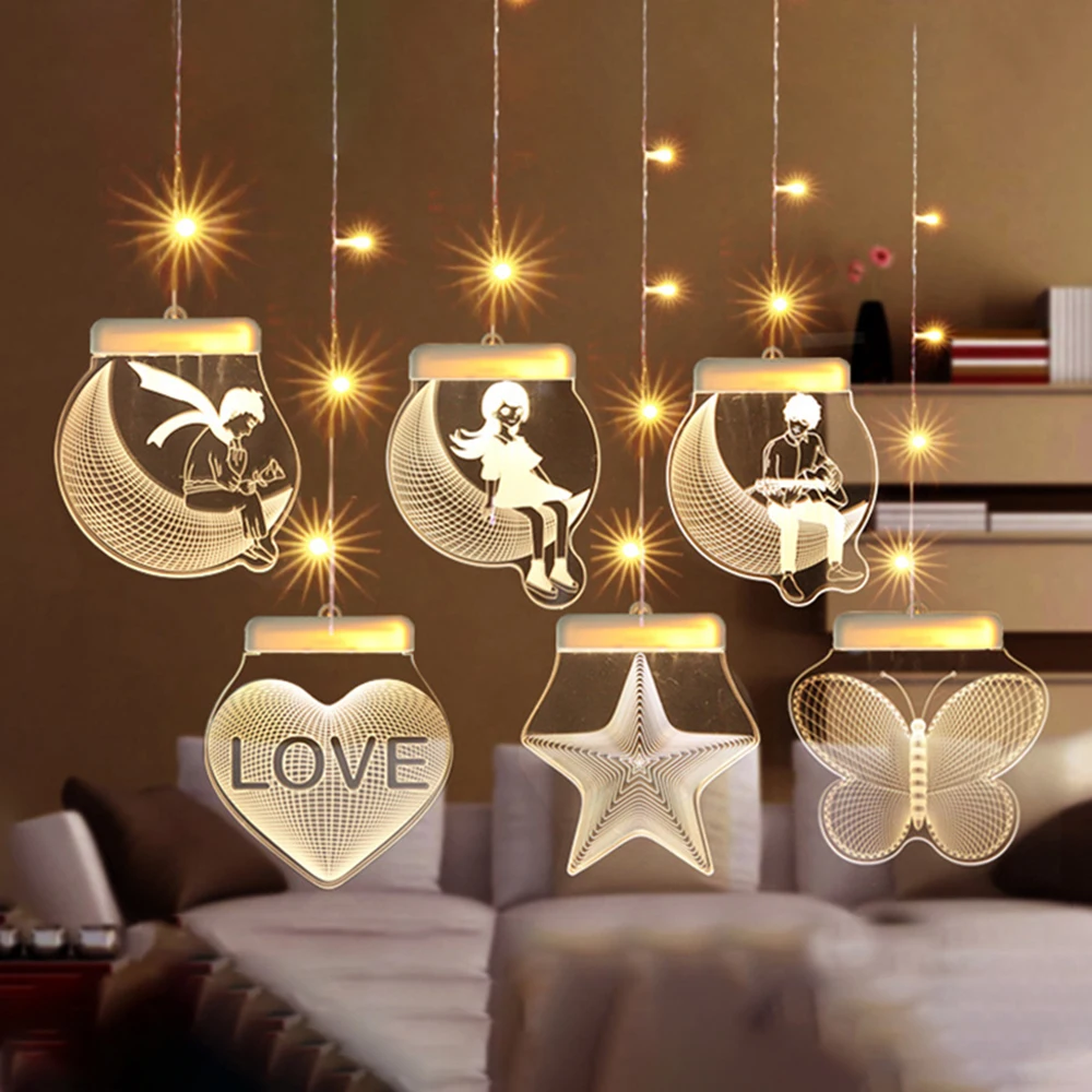 

3D led Curtain holiday Twinkly light USB Charging hanging Room Window Waterproof Decorative Fairy Light LED String light