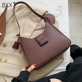 

[BXX] Solid Color PU Leather Flap Bags For Women 2020 Autumn Shoulder Handbag Female Fashion Trending Travel Hand Bag HO585