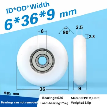

5pcs 6x36x9mm bearing delrin POM 626 bearing round type Roller pulley wheel 20v-slot aluminum profile guide rolling pulley wheel