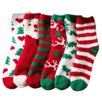 

6 Pair/set Adults Warm Winter Flannel Stockings Cute Christmas Thick Towel Socks 23GE