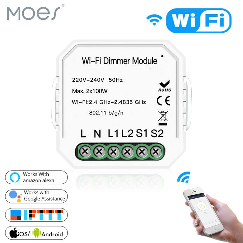 

2 Gang DIY WiFi Smart 2 Way Light LED Dimmer Module Switch Smart Life/Tuya APP Remote Control Work with Alexa Google Home